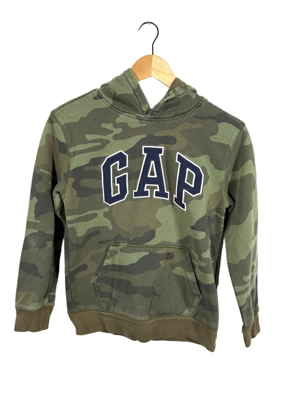 Gap Kids L 10-11 Green Camo Logo Pullover Hoodie Fleece Sweatshirt